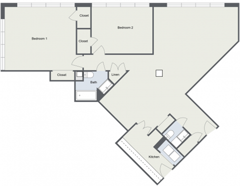 Floor plan for 2 beds, 2 baths, 1300 sqft